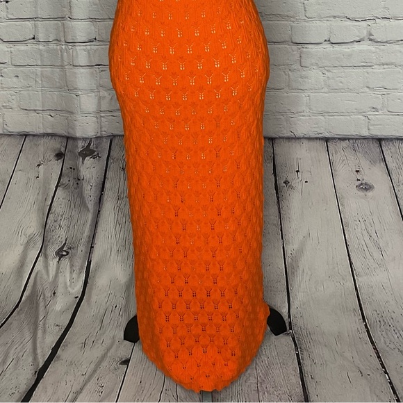 Alice & Olivia Orange Jone Pointelle Knit Sweater Halter Midi Dress Large NWT - Picture 5 of 16